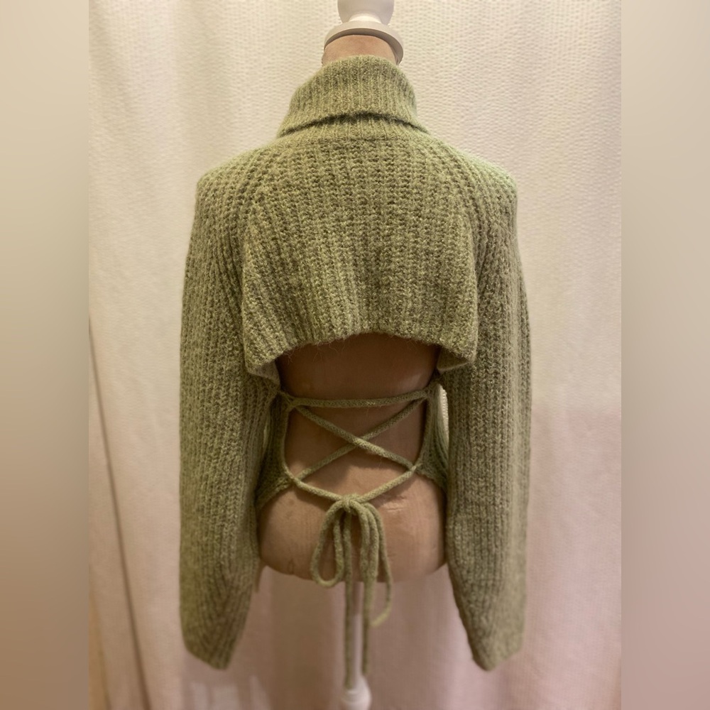 Mahina Made Wool blend Sweater with Lace-Up Back